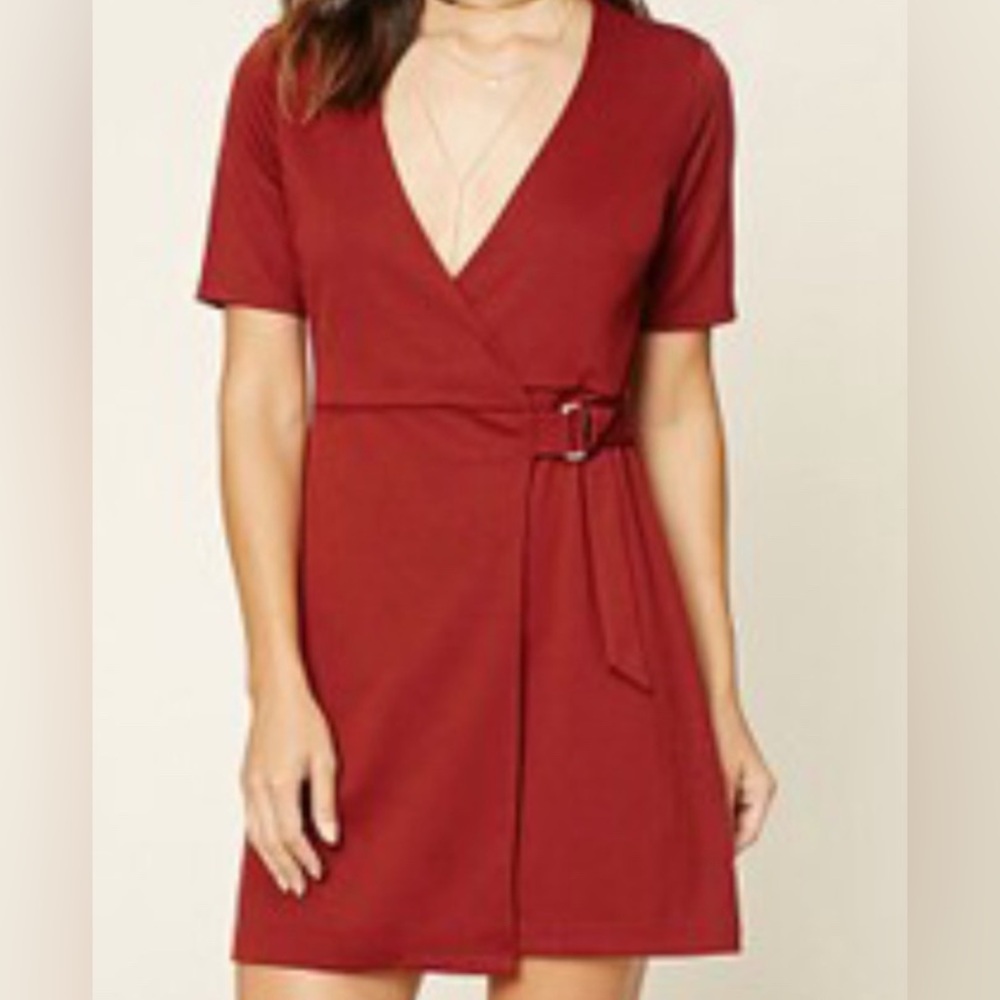 Forever 21 Mini Wrap Dress with side buckle, size small, color burnt orange